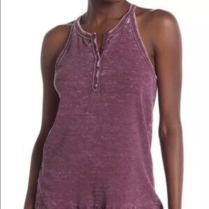 Susina Ribbed Henley Burnout Swing Tank Top Purple size S